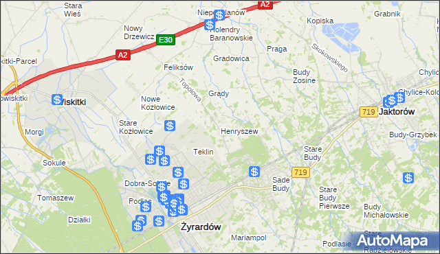 mapa Henryszew, Henryszew na mapie Targeo