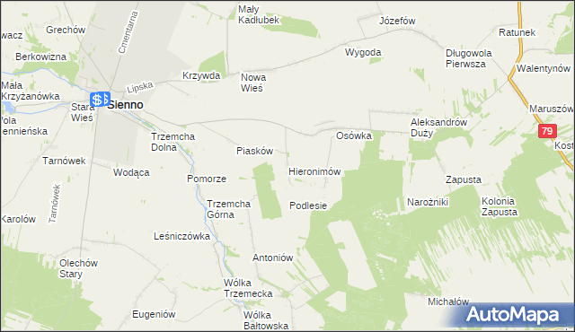 mapa Hieronimów gmina Sienno, Hieronimów gmina Sienno na mapie Targeo