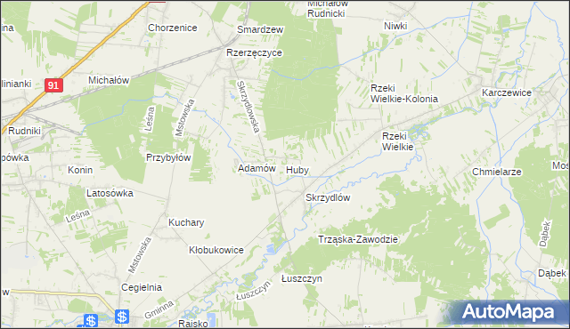 mapa Huby gmina Kłomnice, Huby gmina Kłomnice na mapie Targeo