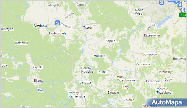 mapa Hucisko gmina Niwiska, Hucisko gmina Niwiska na mapie Targeo