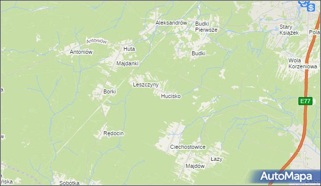 mapa Hucisko gmina Szydłowiec, Hucisko gmina Szydłowiec na mapie Targeo