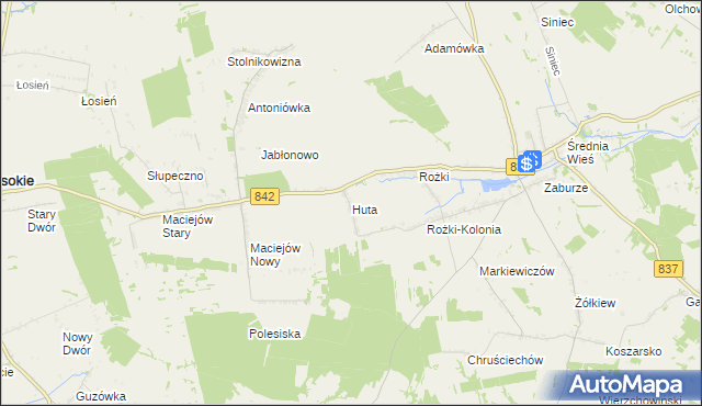mapa Huta gmina Żółkiewka, Huta gmina Żółkiewka na mapie Targeo