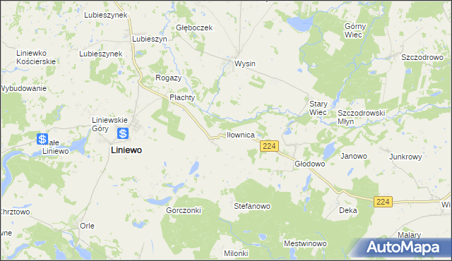 mapa Iłownica gmina Liniewo, Iłownica gmina Liniewo na mapie Targeo