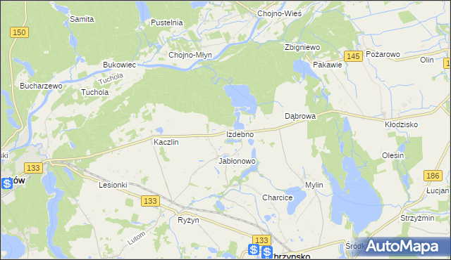 mapa Izdebno gmina Sieraków, Izdebno gmina Sieraków na mapie Targeo