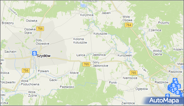 mapa Jabłonica gmina Szydłów, Jabłonica gmina Szydłów na mapie Targeo