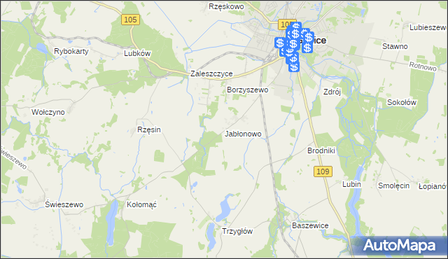 mapa Jabłonowo gmina Gryfice, Jabłonowo gmina Gryfice na mapie Targeo