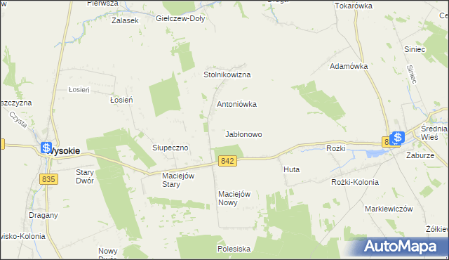 mapa Jabłonowo gmina Wysokie, Jabłonowo gmina Wysokie na mapie Targeo
