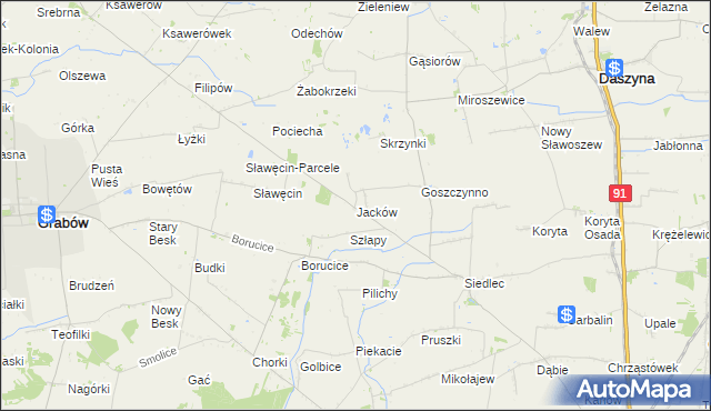 mapa Jacków gmina Daszyna, Jacków gmina Daszyna na mapie Targeo