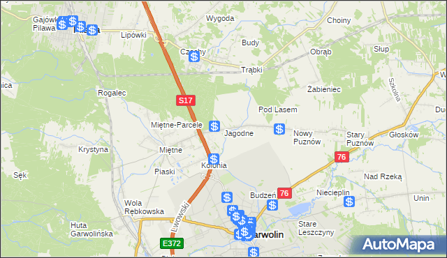 mapa Jagodne gmina Garwolin, Jagodne gmina Garwolin na mapie Targeo