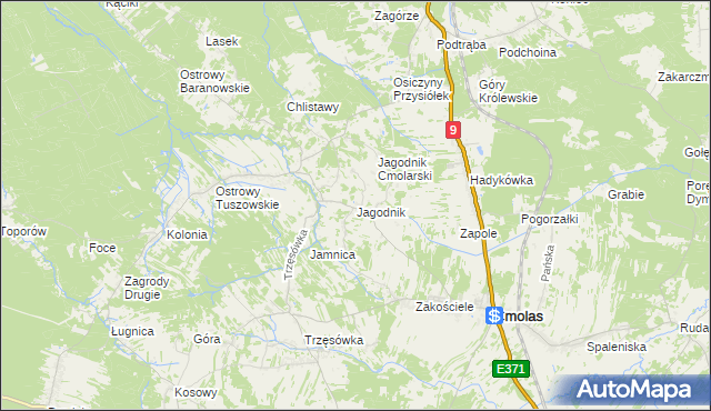 mapa Jagodnik gmina Cmolas, Jagodnik gmina Cmolas na mapie Targeo