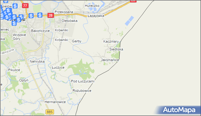 mapa Jaksmanice, Jaksmanice na mapie Targeo