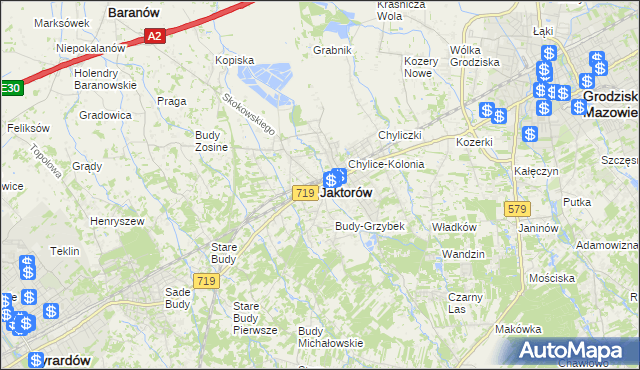 mapa Jaktorów, Jaktorów na mapie Targeo