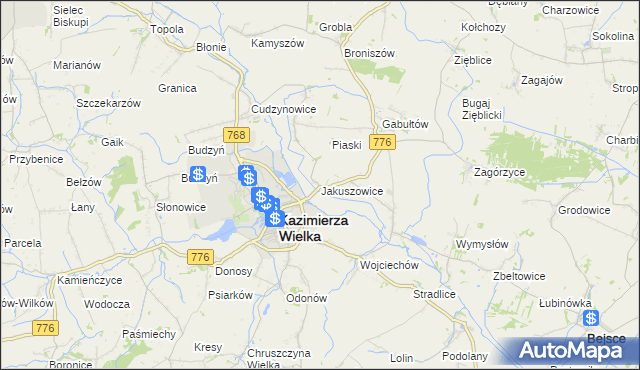 mapa Jakuszowice, Jakuszowice na mapie Targeo