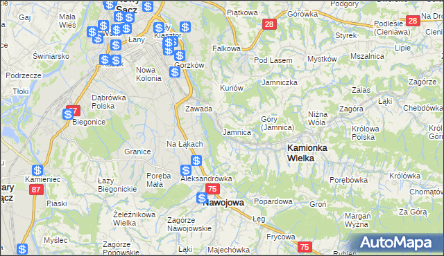 mapa Jamnica gmina Kamionka Wielka, Jamnica gmina Kamionka Wielka na mapie Targeo