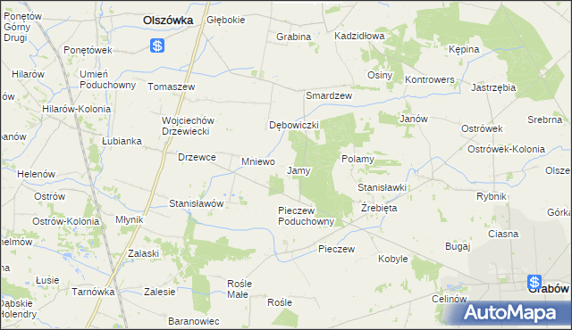 mapa Jamy gmina Grabów, Jamy gmina Grabów na mapie Targeo