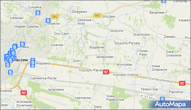 mapa Janaszówek, Janaszówek na mapie Targeo