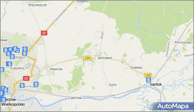 mapa Janczewo gmina Santok, Janczewo gmina Santok na mapie Targeo