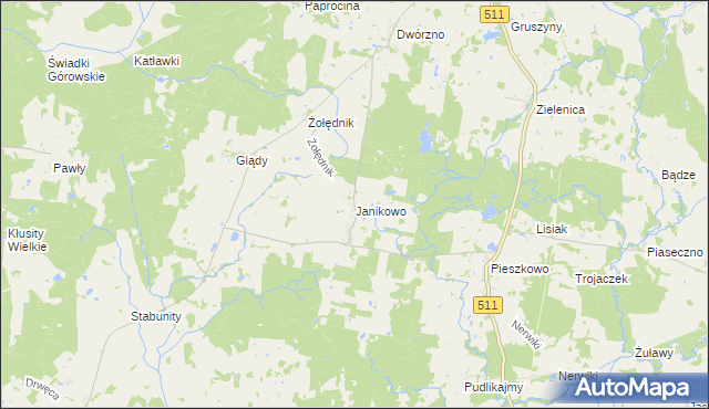 mapa Janikowo gmina Górowo Iławeckie, Janikowo gmina Górowo Iławeckie na mapie Targeo