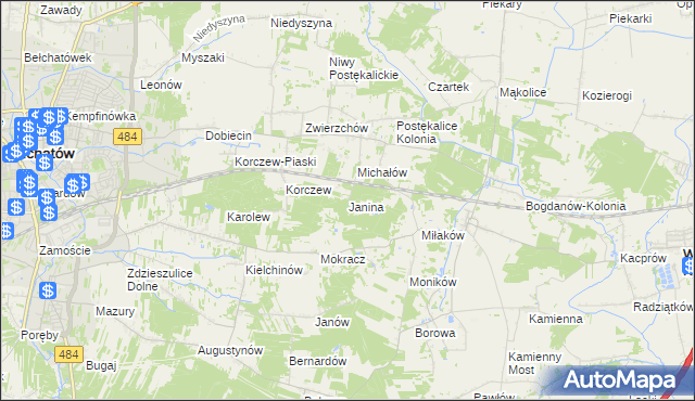 mapa Janina gmina Bełchatów, Janina gmina Bełchatów na mapie Targeo