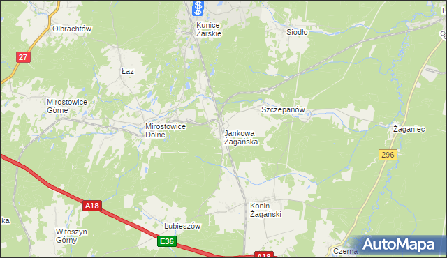 mapa Jankowa Żagańska, Jankowa Żagańska na mapie Targeo