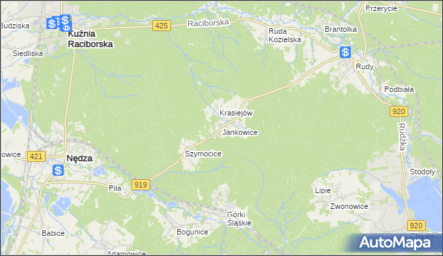 mapa Jankowice gmina Kuźnia Raciborska, Jankowice gmina Kuźnia Raciborska na mapie Targeo