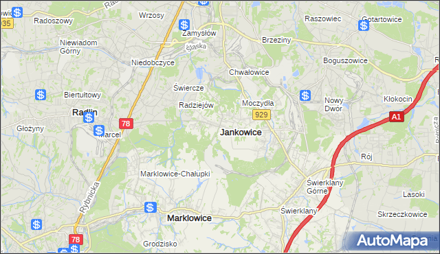 mapa Jankowice gmina Świerklany, Jankowice gmina Świerklany na mapie Targeo