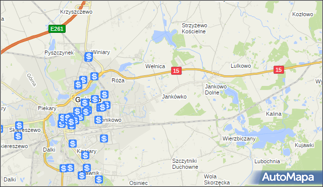 mapa Jankówko gmina Gniezno, Jankówko gmina Gniezno na mapie Targeo