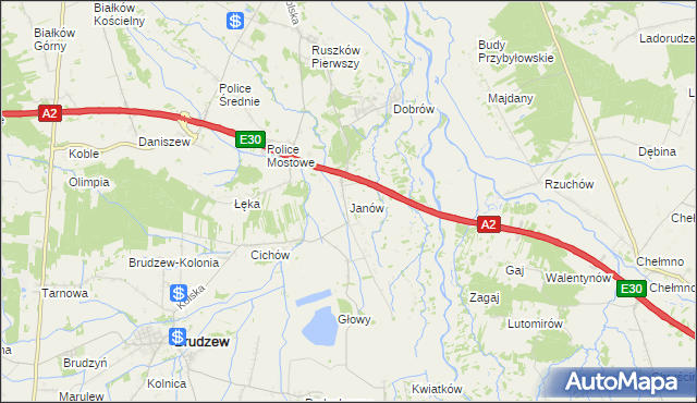 mapa Janów gmina Brudzew, Janów gmina Brudzew na mapie Targeo