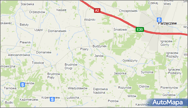 mapa Janów gmina Dalików, Janów gmina Dalików na mapie Targeo