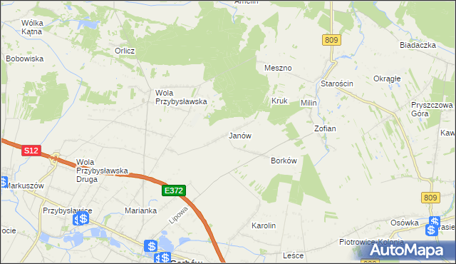 mapa Janów gmina Garbów, Janów gmina Garbów na mapie Targeo