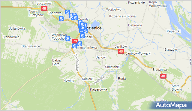 mapa Janów gmina Kozienice, Janów gmina Kozienice na mapie Targeo