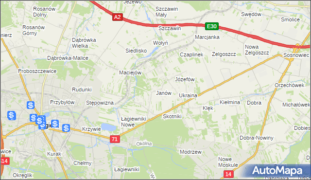 mapa Janów gmina Zgierz, Janów gmina Zgierz na mapie Targeo