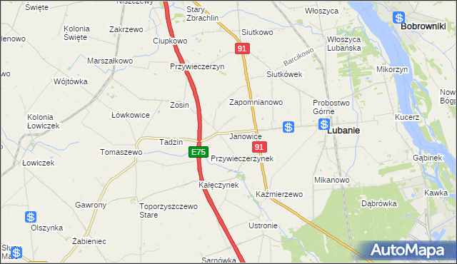 mapa Janowice gmina Lubanie, Janowice gmina Lubanie na mapie Targeo
