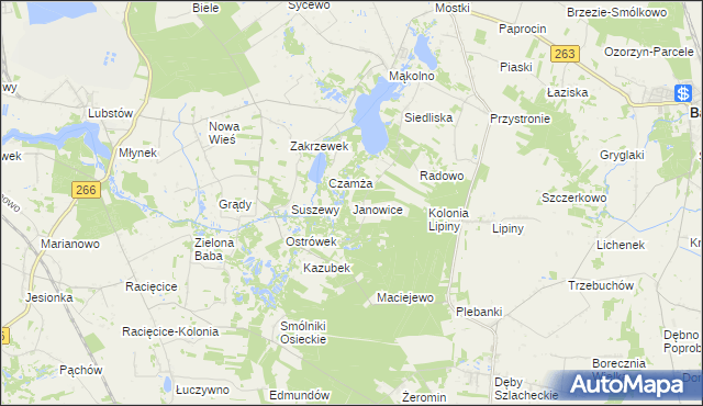 mapa Janowice gmina Sompolno, Janowice gmina Sompolno na mapie Targeo