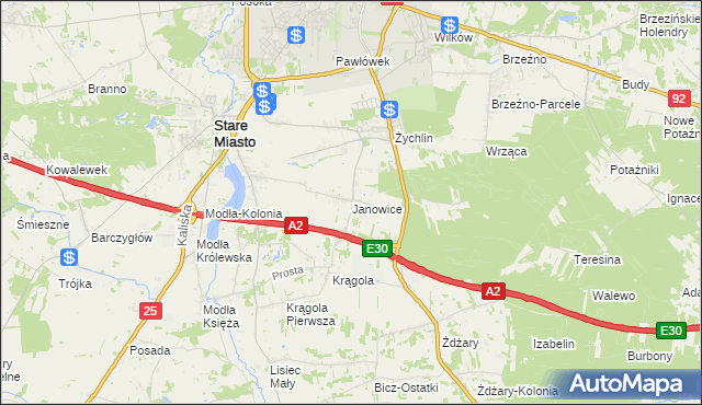 mapa Janowice gmina Stare Miasto, Janowice gmina Stare Miasto na mapie Targeo