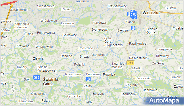 mapa Janowice gmina Wieliczka, Janowice gmina Wieliczka na mapie Targeo