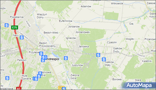mapa Janówka gmina Andrespol, Janówka gmina Andrespol na mapie Targeo