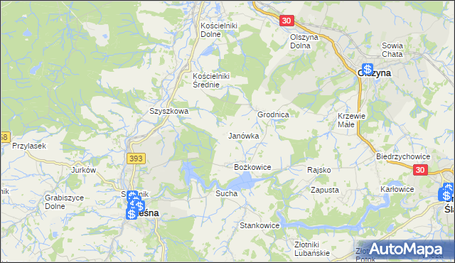 mapa Janówka gmina Leśna, Janówka gmina Leśna na mapie Targeo
