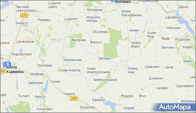 mapa Janowo gmina Boniewo, Janowo gmina Boniewo na mapie Targeo