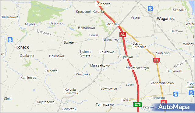 mapa Janowo gmina Waganiec, Janowo gmina Waganiec na mapie Targeo