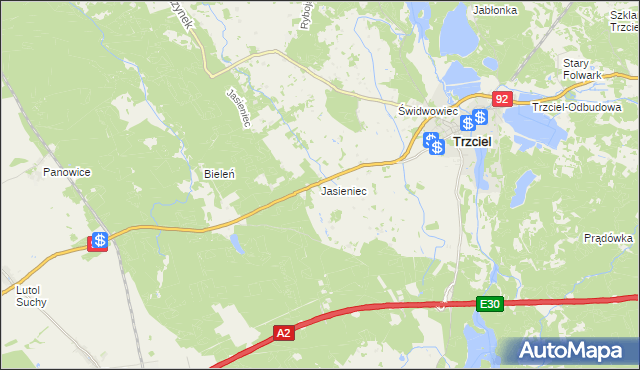 mapa Jasieniec gmina Trzciel, Jasieniec gmina Trzciel na mapie Targeo