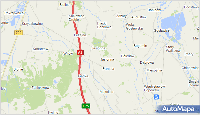 mapa Jasionna gmina Głowno, Jasionna gmina Głowno na mapie Targeo