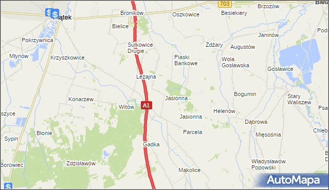 mapa Jasionna gmina Piątek, Jasionna gmina Piątek na mapie Targeo