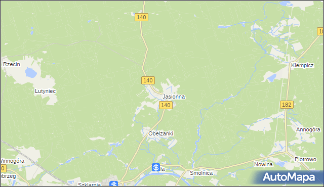 mapa Jasionna gmina Wronki, Jasionna gmina Wronki na mapie Targeo