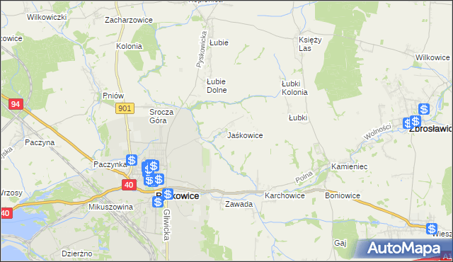 mapa Jaśkowice gmina Zbrosławice, Jaśkowice gmina Zbrosławice na mapie Targeo