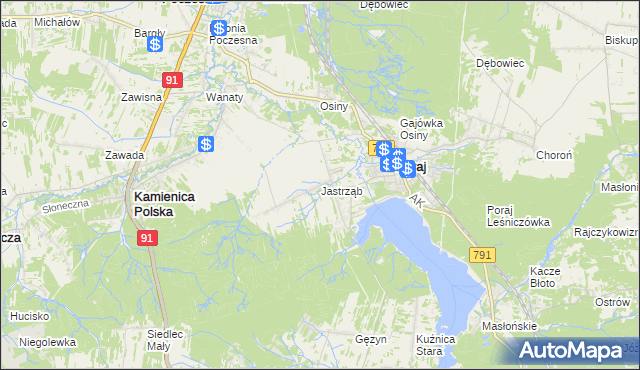 mapa Jastrząb gmina Poraj, Jastrząb gmina Poraj na mapie Targeo