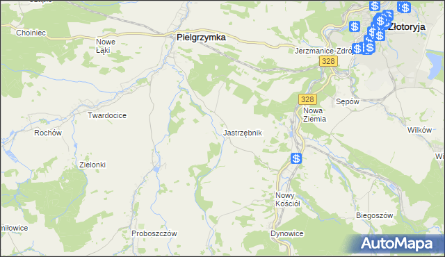 mapa Jastrzębnik gmina Pielgrzymka, Jastrzębnik gmina Pielgrzymka na mapie Targeo