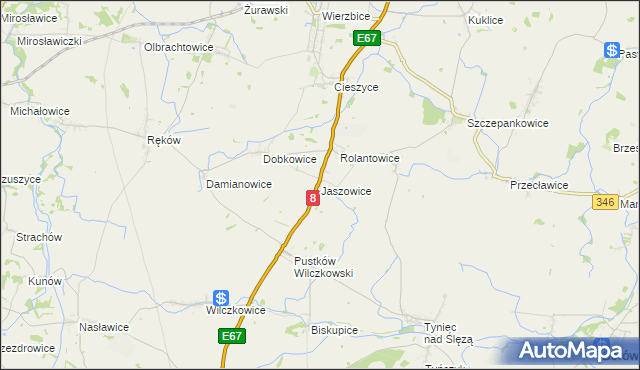 mapa Jaszowice gmina Kobierzyce, Jaszowice gmina Kobierzyce na mapie Targeo