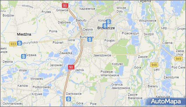 mapa Jawiszowice, Jawiszowice na mapie Targeo