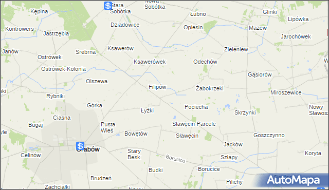 mapa Jaworów gmina Grabów, Jaworów gmina Grabów na mapie Targeo